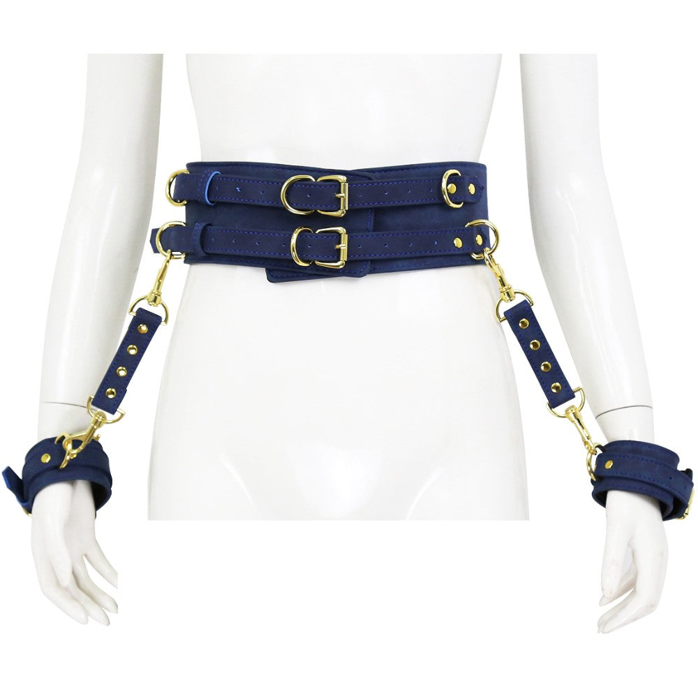NAUGHTY TOYS BLUE GOLD leather corset cuffs restraints 2pcs set - image 2