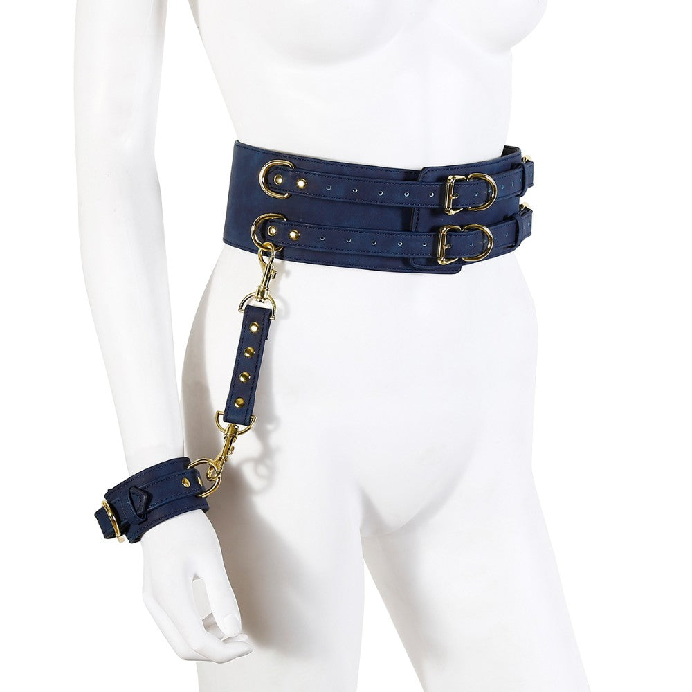 NAUGHTY TOYS BLUE GOLD leather corset cuffs restraints 2pcs set Main image