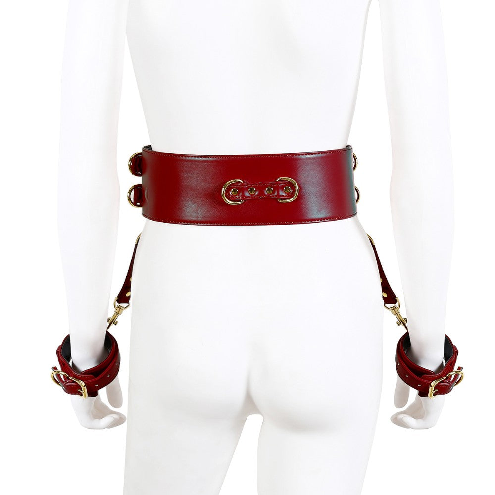 NAUGHTY TOYS WINE RED GOLD leather corset cuffs restraints 2pcs set - image 6