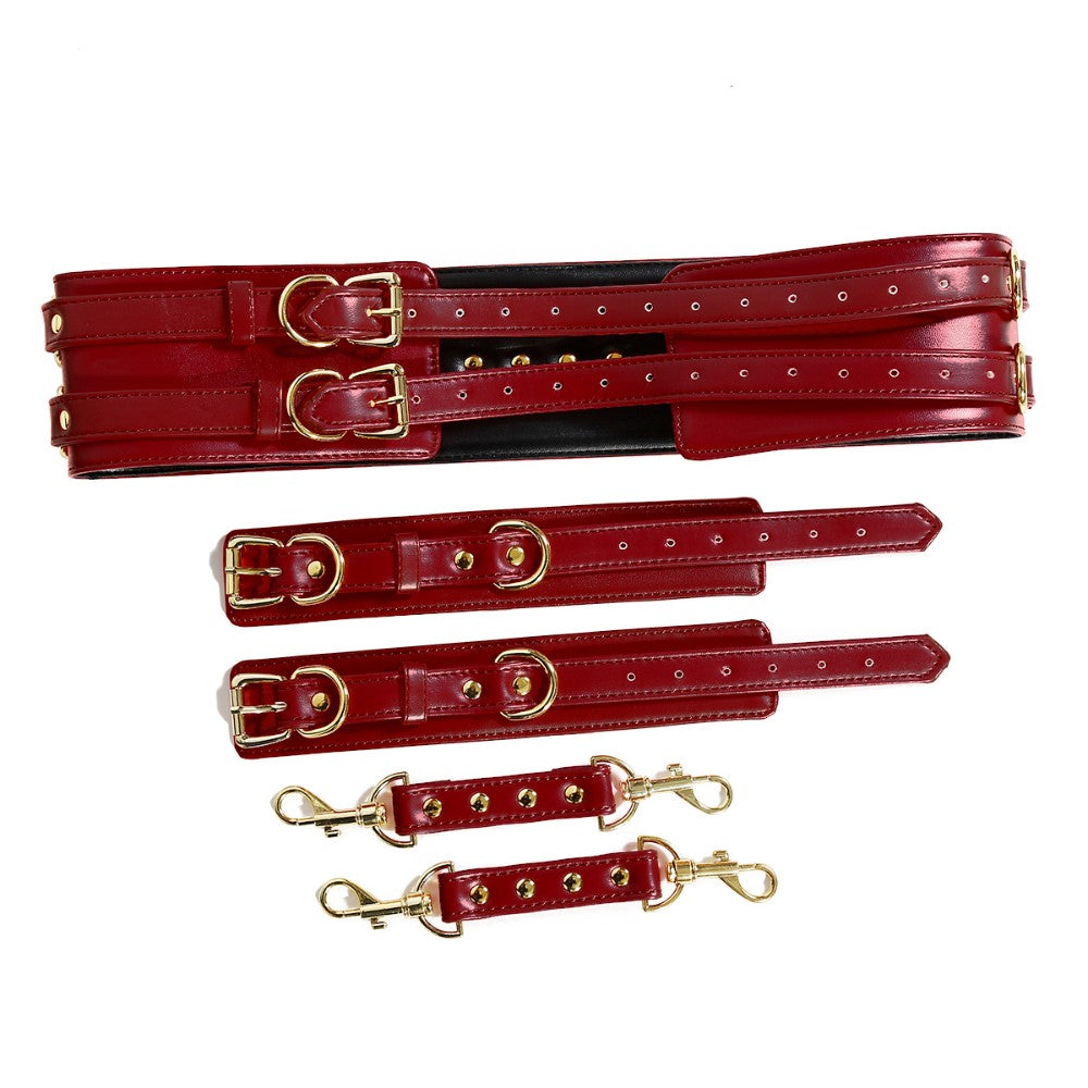 NAUGHTY TOYS WINE RED GOLD leather corset cuffs restraints 2pcs set - image 8