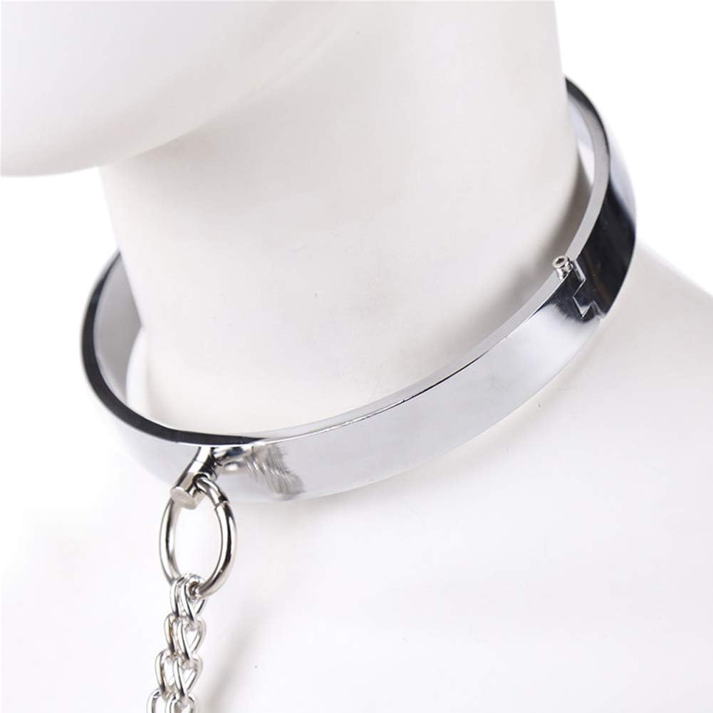 MALE Steel neck Collar with chain leash - L SIZE - image 4