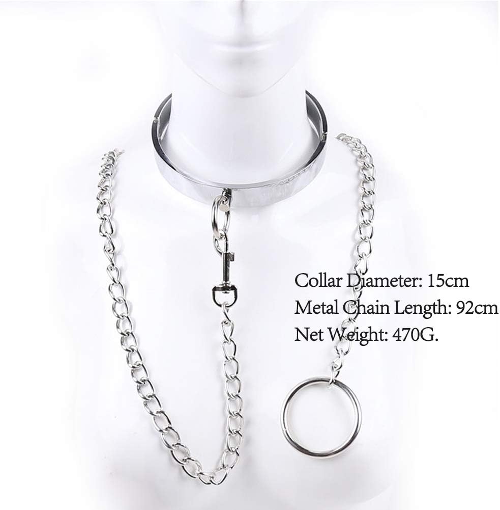 MALE Steel neck Collar with chain leash - L SIZE - image 2