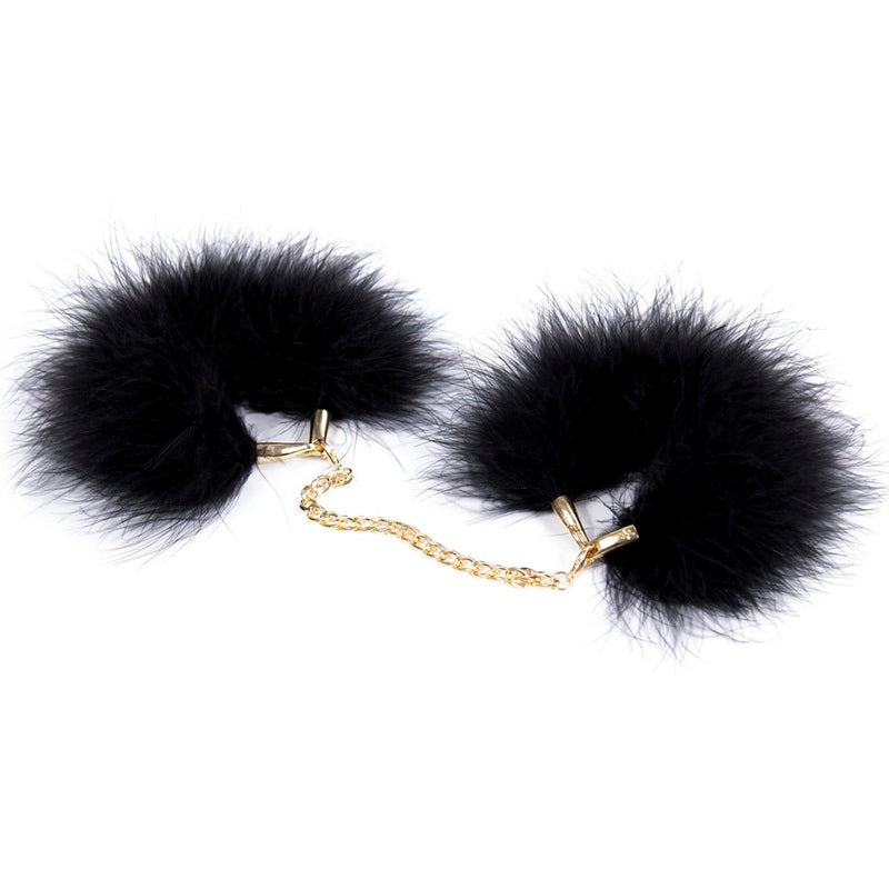 Naughty toys Feather Hand Cuffs with Gold chain
