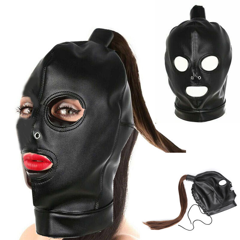Bondage role play leather Ponytail Hood - image 2