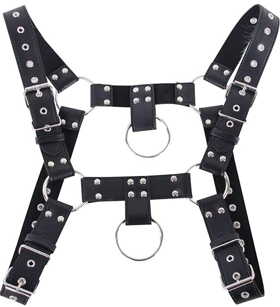 Black adjustable leather chest Harness with buckle strap O-rings Δευτερεύουσα εικόνα προϊόντος