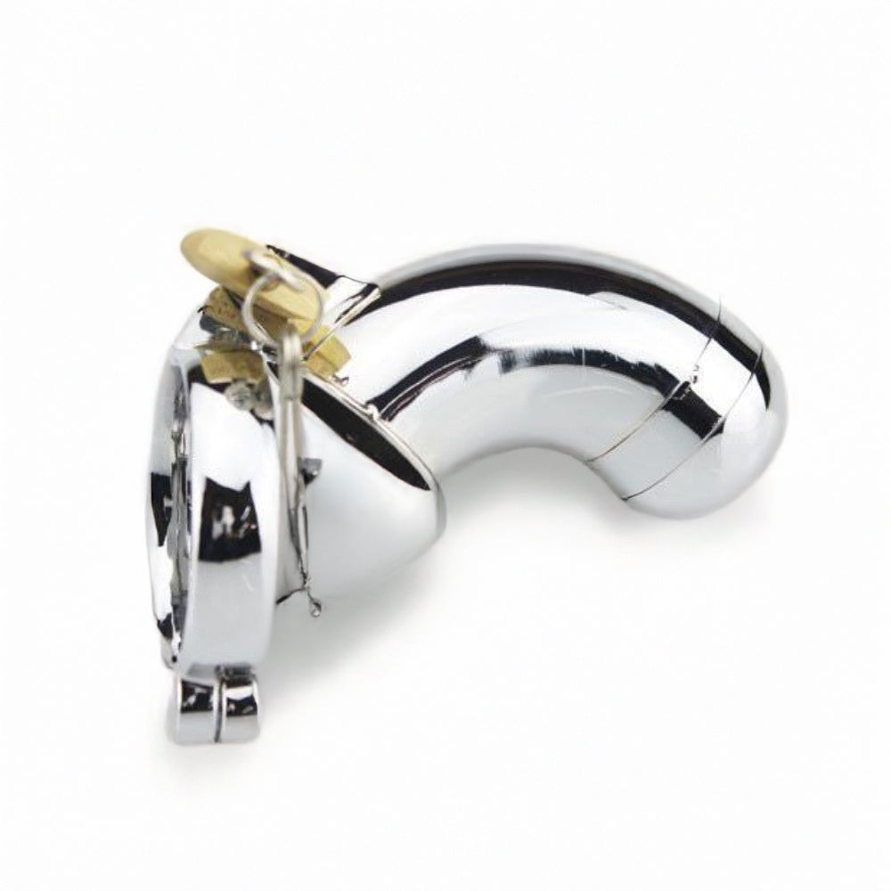 Steel penis chastity cage with removable front end and locker