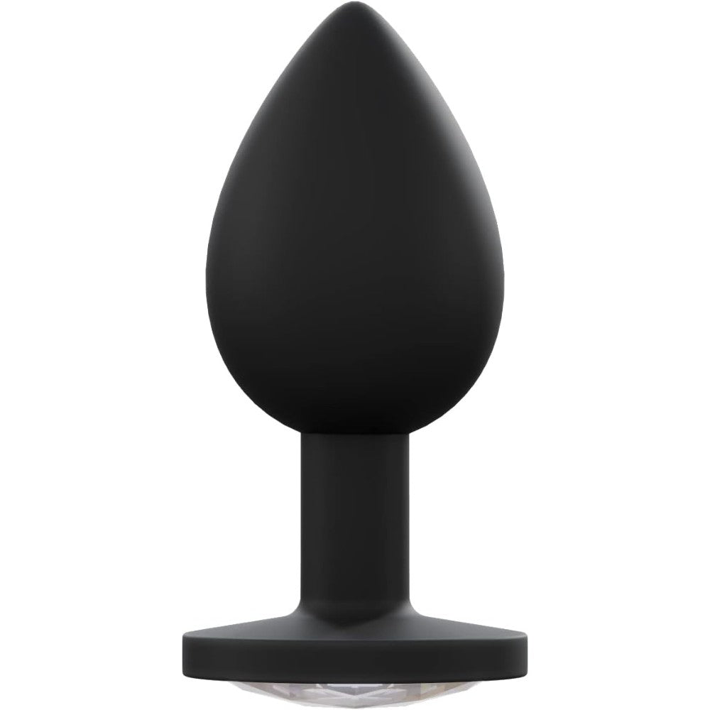 Large BLACK Silicone butt plug with CLEAR Jewel - image 5