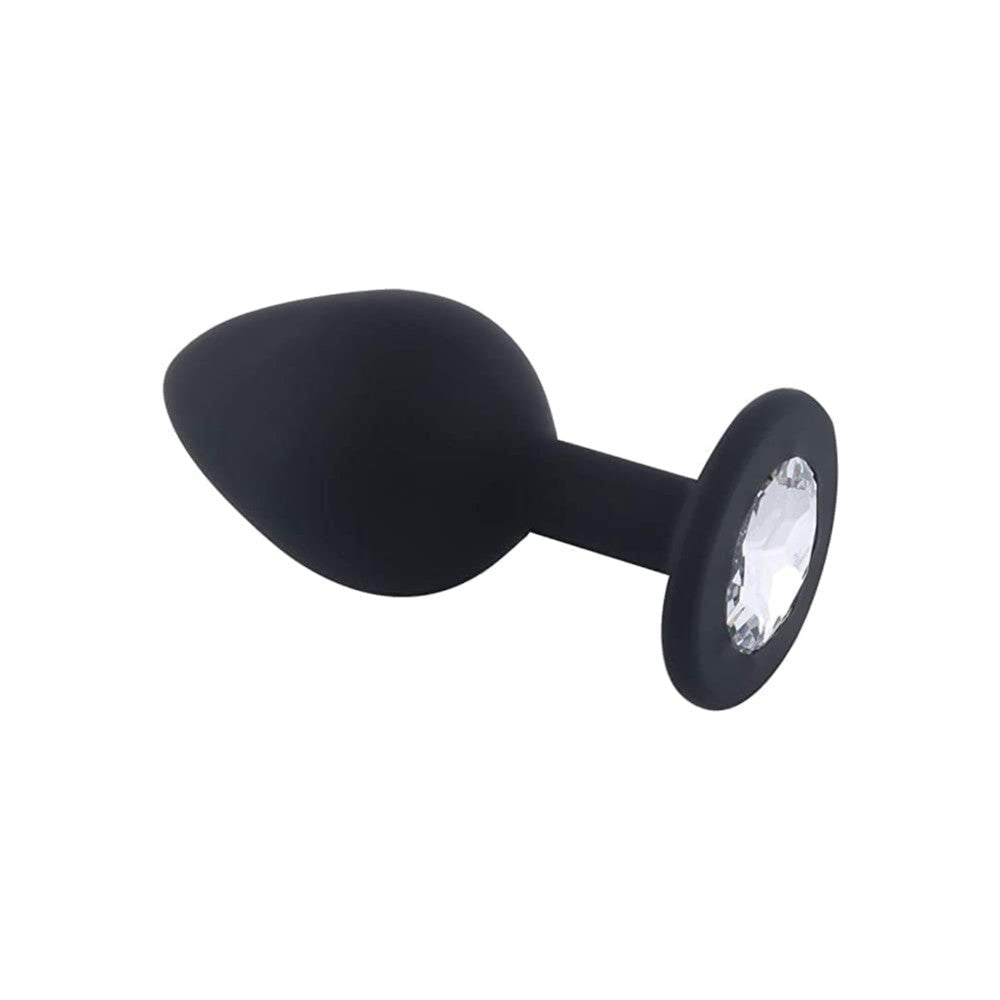Large BLACK Silicone butt plug with CLEAR Jewel Κύρια εικόνα προϊόντος