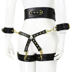NAUGHTY TOYS black leather corset cuffs hog tie restraints 4pcs set - image 5