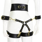 NAUGHTY TOYS black leather corset cuffs hog tie restraints 4pcs set - image 4