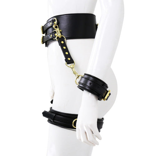 NAUGHTY TOYS black leather corset cuffs hog tie restraints 4pcs set - image 3