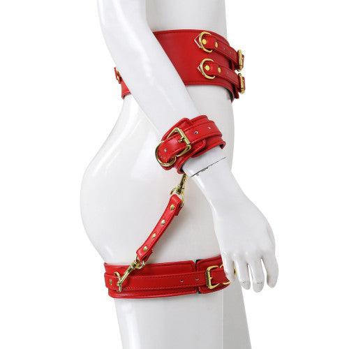 NAUGHTY TOYS red leather corset cuffs hog tie restraints 4pcs set - image 3