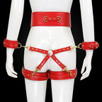 NAUGHTY TOYS red leather corset cuffs hog tie restraints 4pcs set - image 8