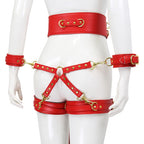 NAUGHTY TOYS red leather corset cuffs hog tie restraints 4pcs set - image 5