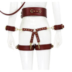 NAUGHTY TOYS wine red leather corset cuffs hog tie restraints 4pcs set - image 4