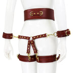 NAUGHTY TOYS wine red leather corset cuffs hog tie restraints 4pcs set - image 5