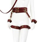 NAUGHTY TOYS wine red leather corset cuffs hog tie restraints 4pcs set