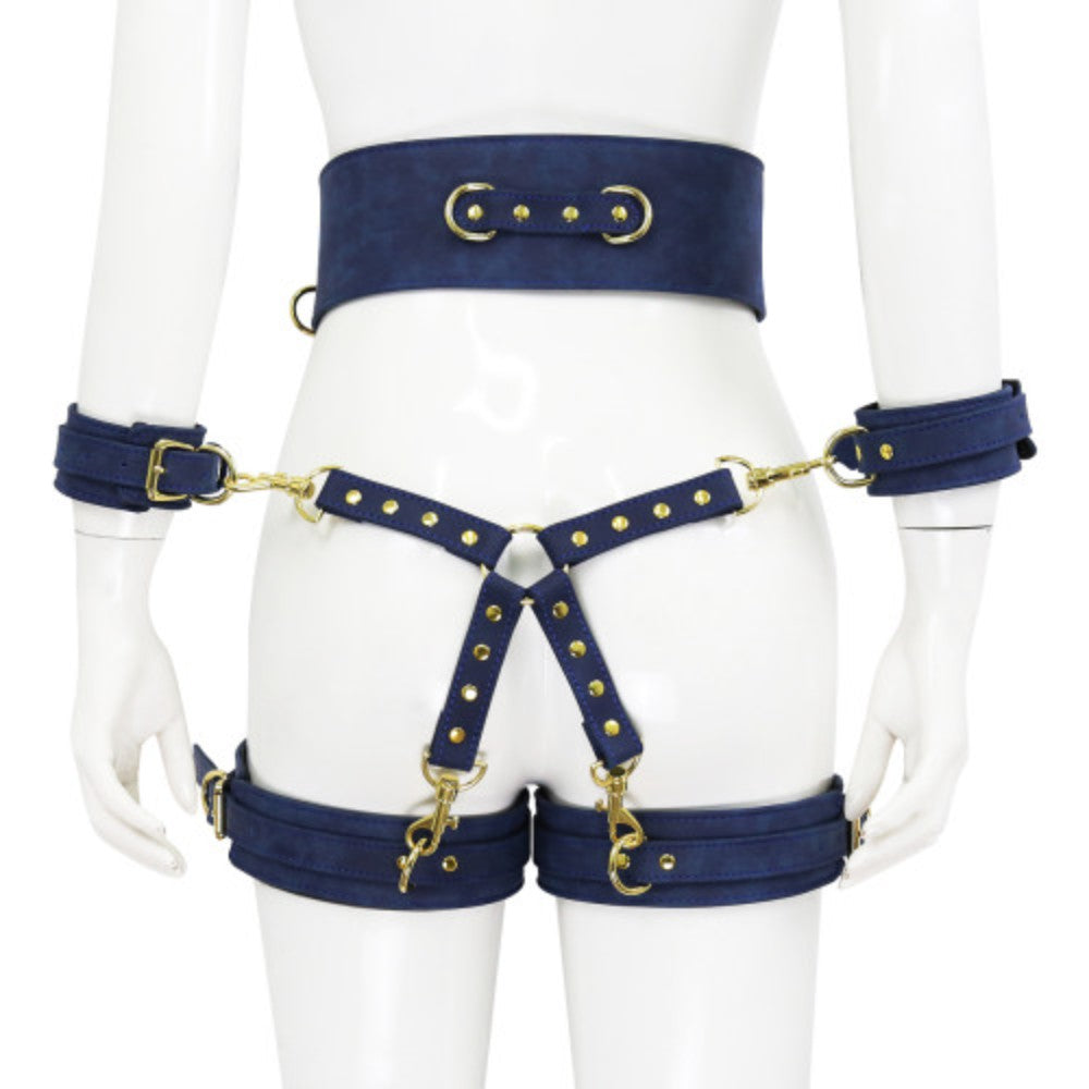 NAUGHTY TOYS Tibet blue leather corset cuffs hog tie restraints 4pcs set - image 2