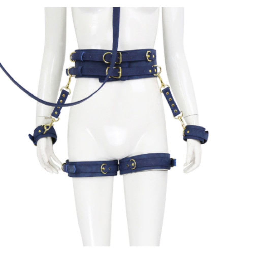 NAUGHTY TOYS Tibet blue leather corset cuffs hog tie restraints 4pcs set - image 4