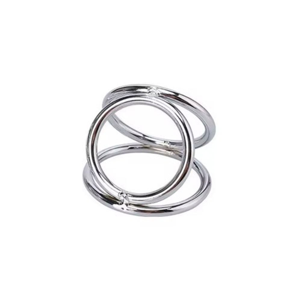Naughty Toys Chrome triple Cock Ring with Ball Divider