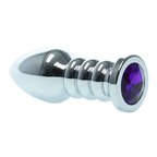 Naughty Toys Ribbed Steel Purple Jeweled Plug LARGE - image 2