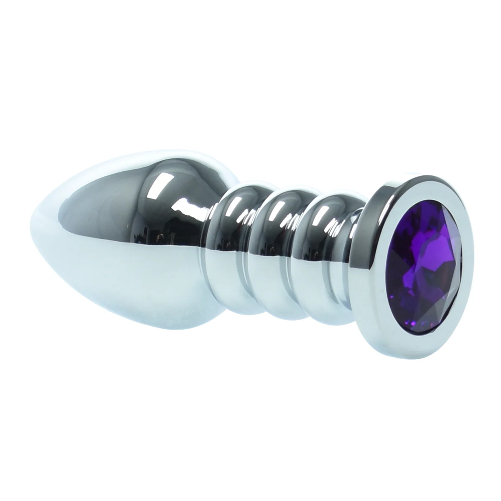 Naughty Toys Ribbed Steel Purple Jeweled Plug LARGE - image 2