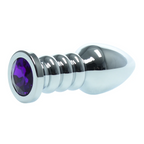 Naughty Toys Ribbed Steel Purple Jeweled Plug LARGE - image 4