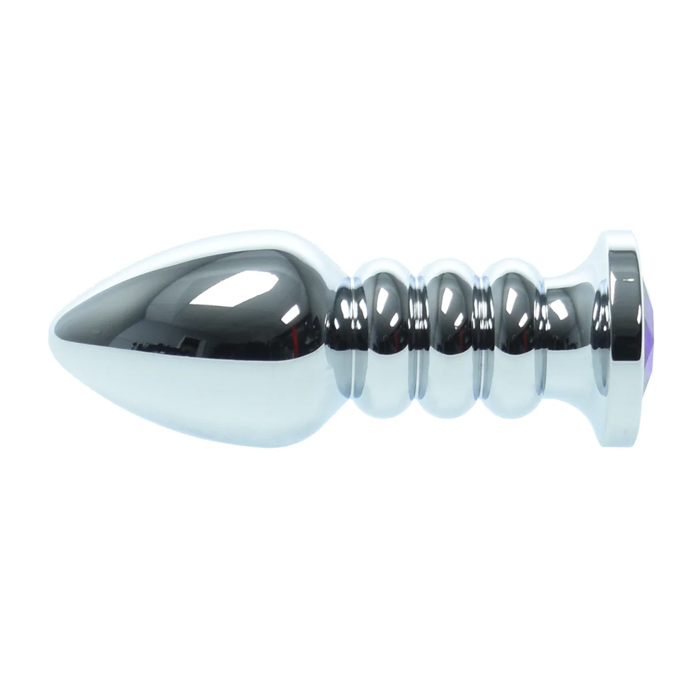 Naughty Toys Ribbed Steel Purple Jeweled Plug LARGE - image 6