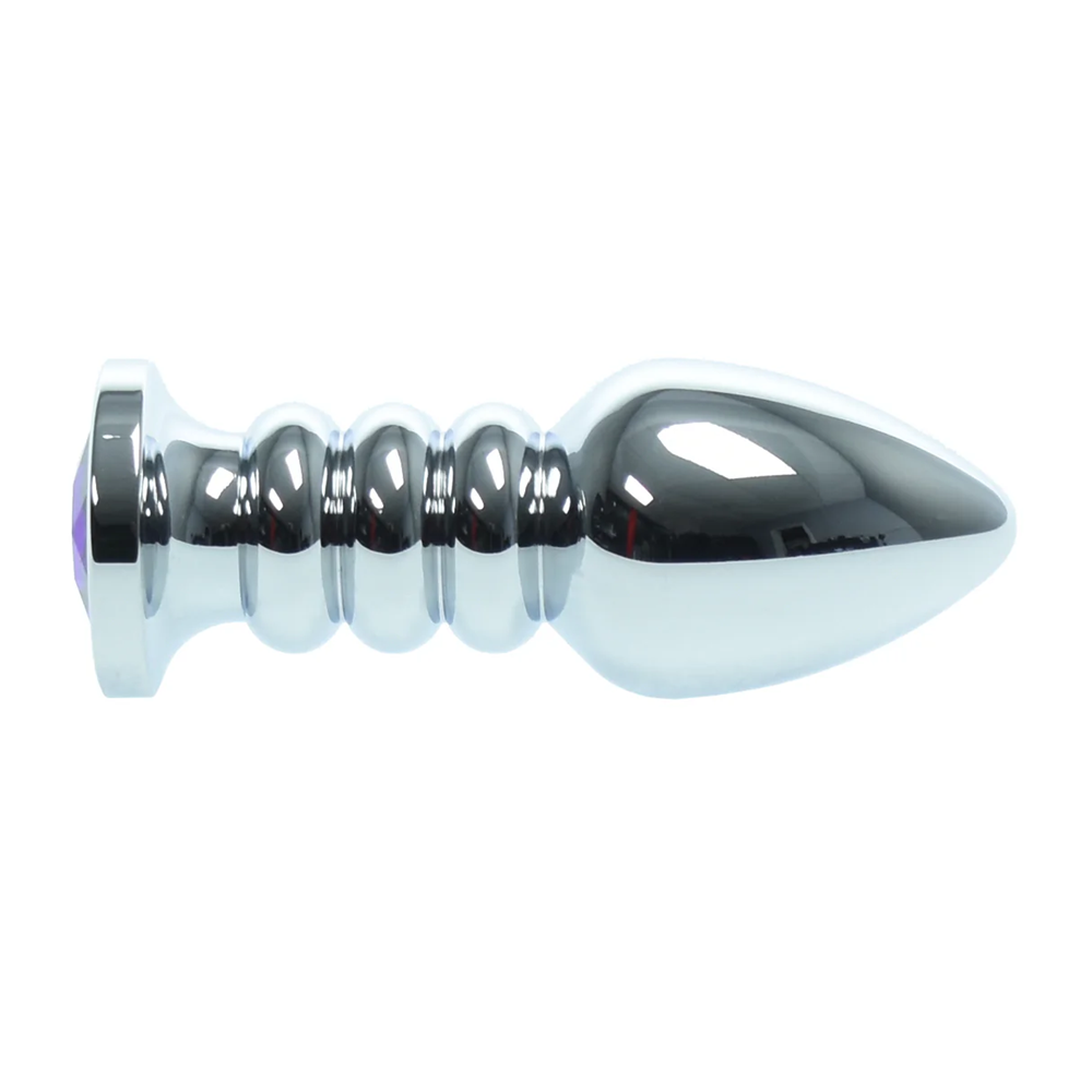 Naughty Toys Ribbed Steel Purple Jeweled Plug LARGE - image 7