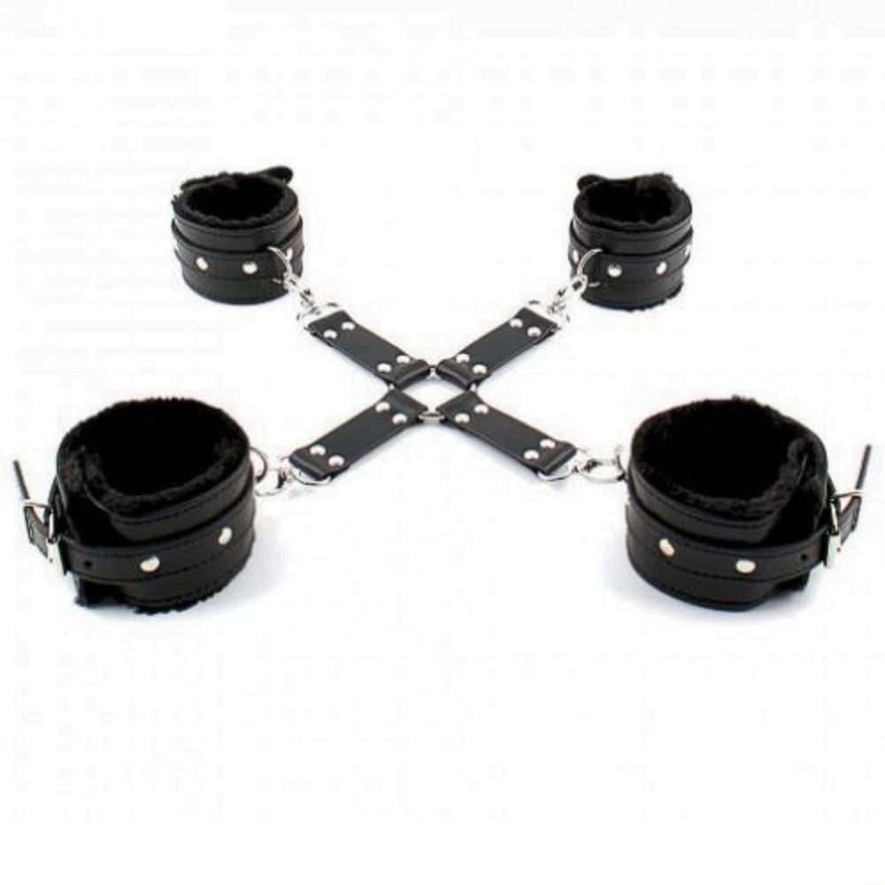 Naughty Toys Fur Wrist Ankle Cuffs with Hog Tie