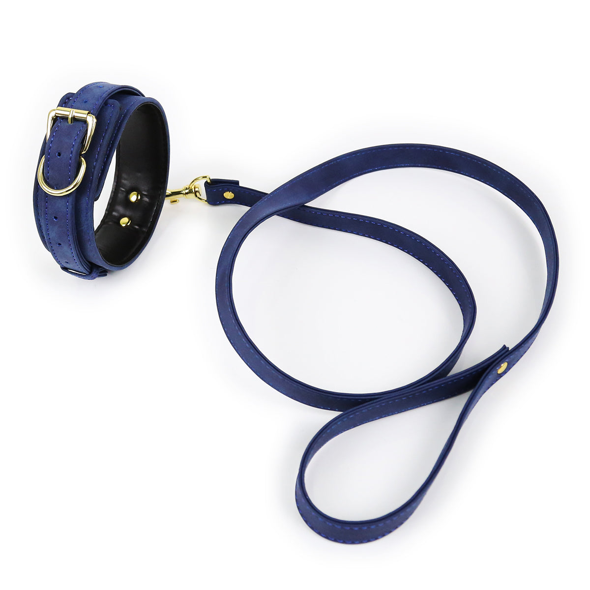 NAUGHTY TOYS fetish light blue leather collar with leash Κύρια εικόνα προϊόντος
