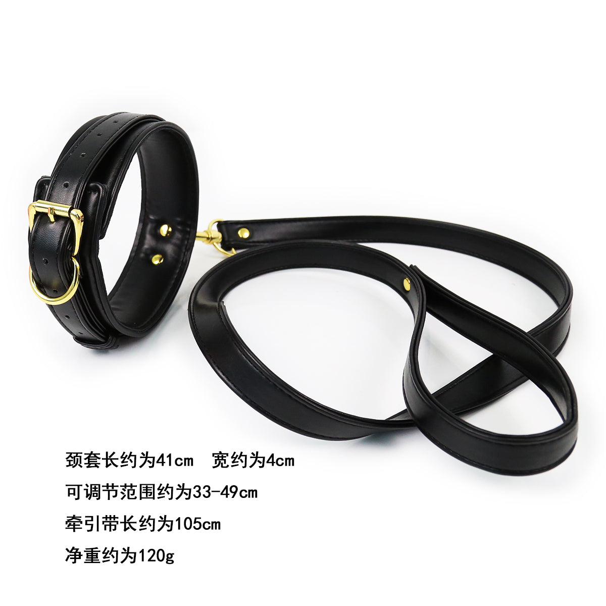 NAUGHTY TOYS fetish light black leather collar with leash - image 6