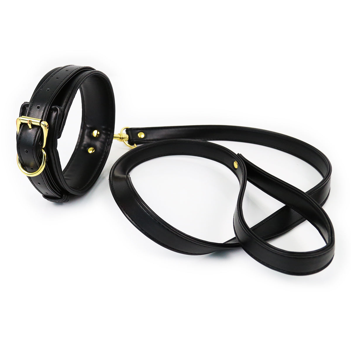 NAUGHTY TOYS fetish light black leather collar with leash Κύρια εικόνα προϊόντος