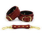 NAUGHTY TOYS wine red with Gold snap-hook leather Ankle cuffs