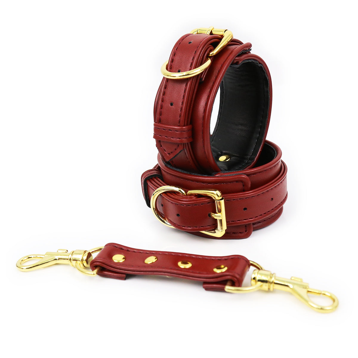 NAUGHTY TOYS wine red with Gold snap-hook leather Ankle cuffs - image 3