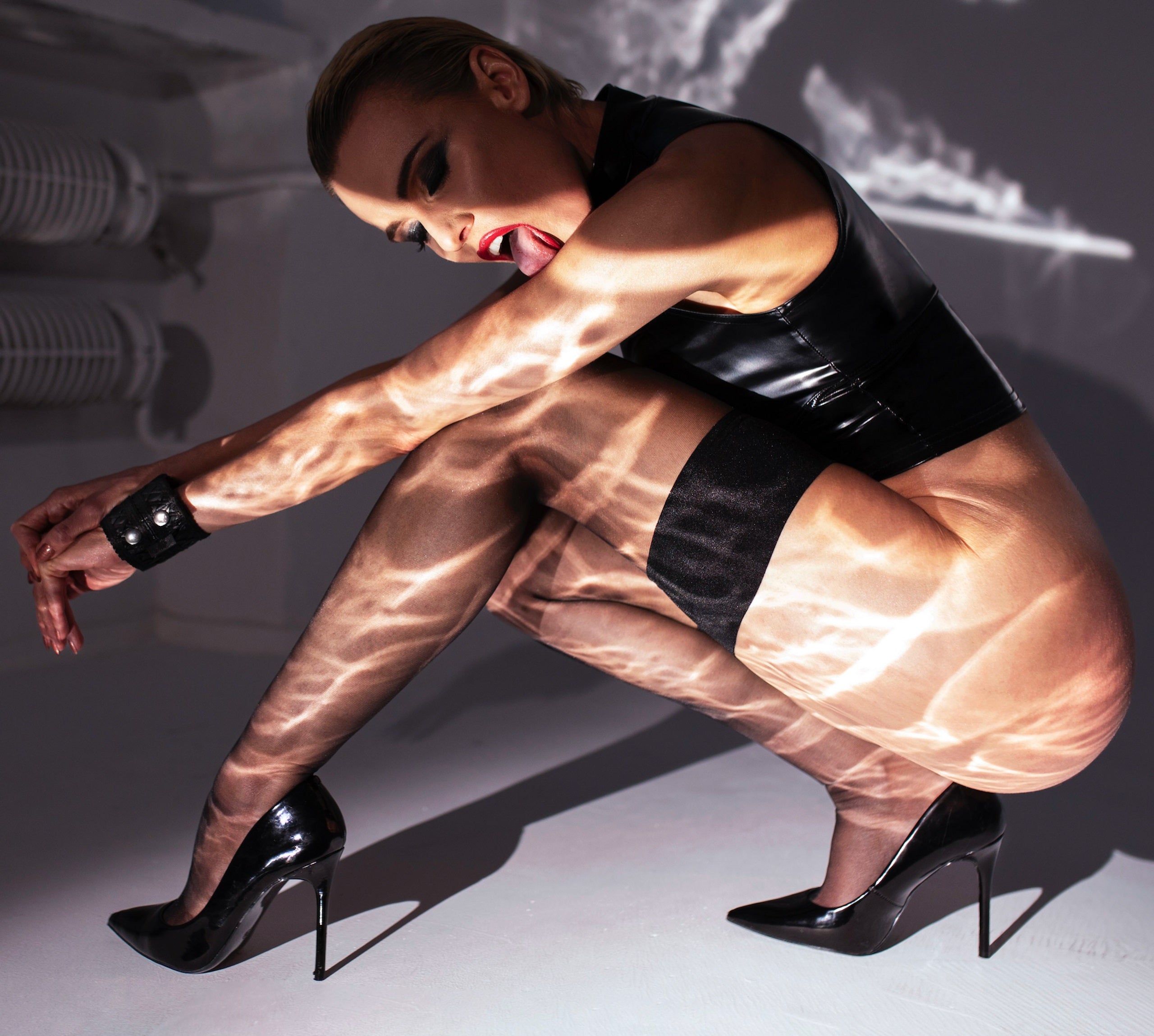 Noir Handmade Glam wetlook top with vinyl corset - image 6
