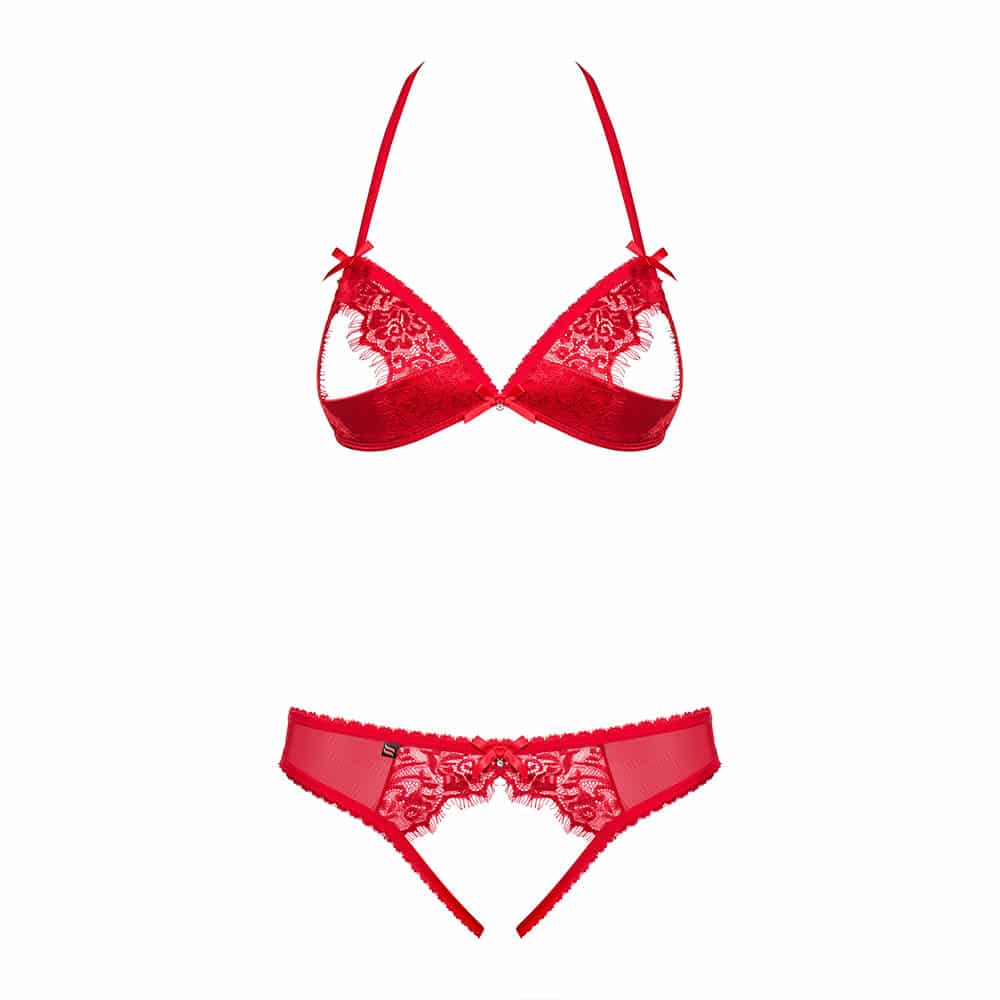 Obsessive 870 SEC 3 Bra and crotchless String Set RED