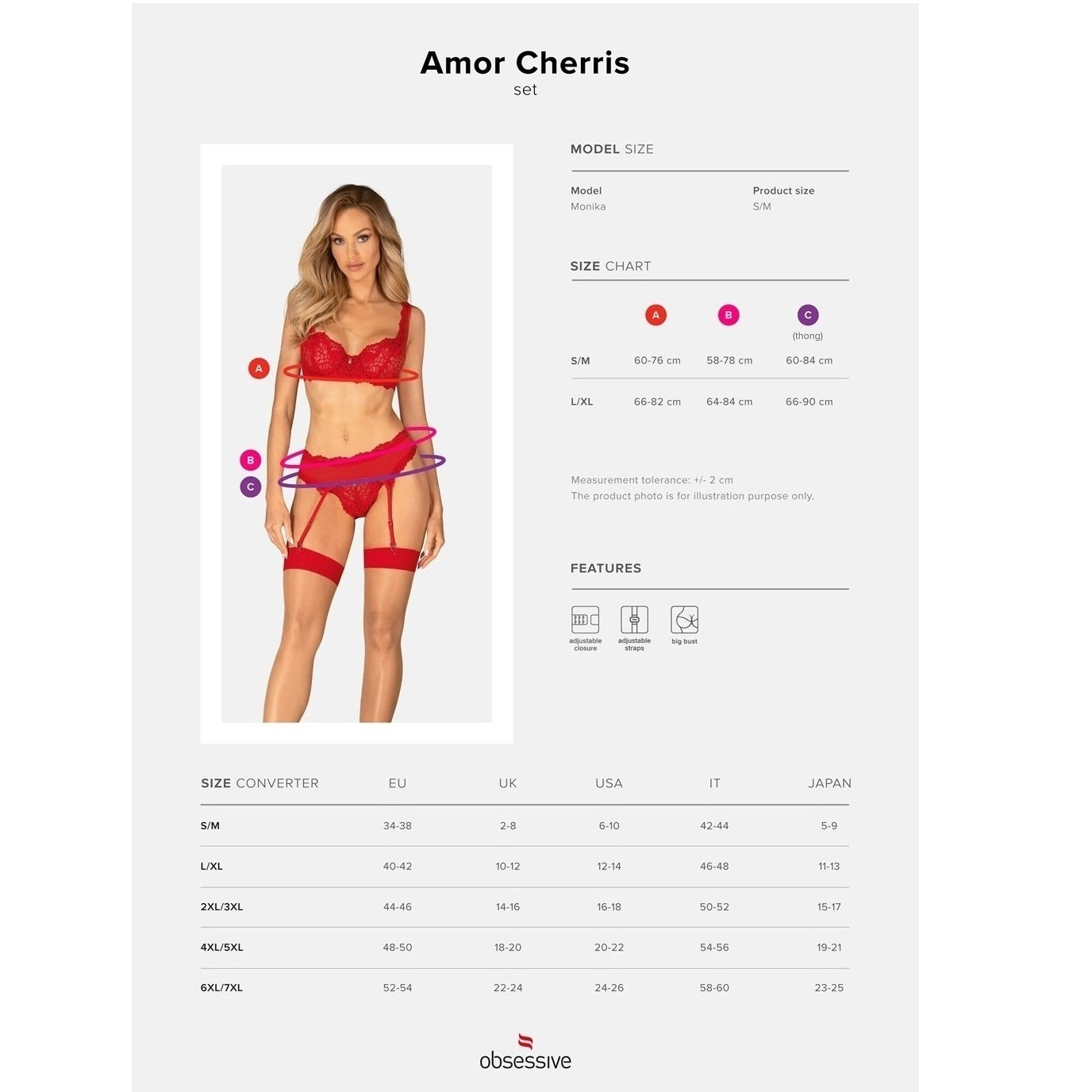 Obsessive Amor Cherris Bra Thong and Garter belt set RED - image 8