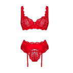 Obsessive Amor Cherris Bra Thong and Garter belt set RED - image 3