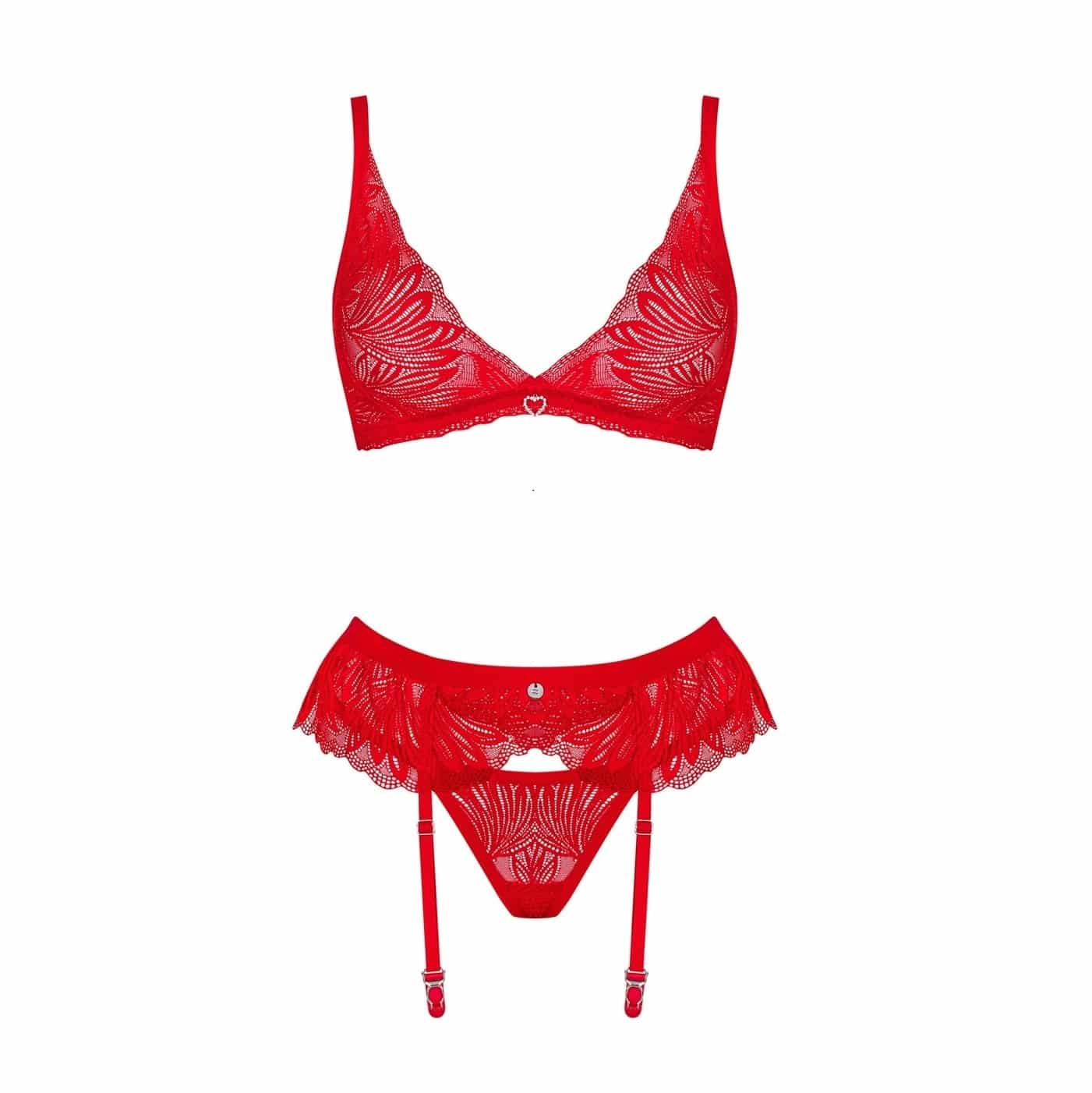 Obsessive Chilisa Bra Thong and Garter belt set RED