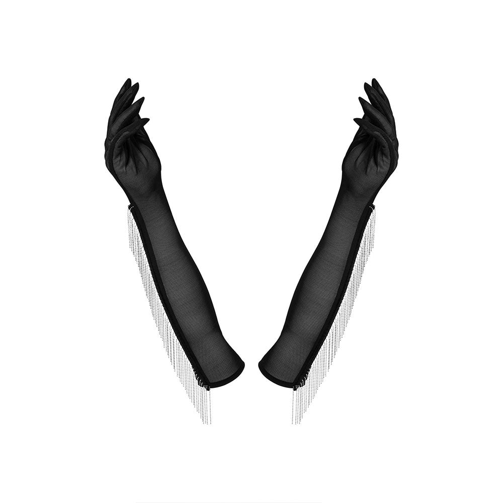 Plus Size Obsessive Milladis gloves with silver beads BLACK