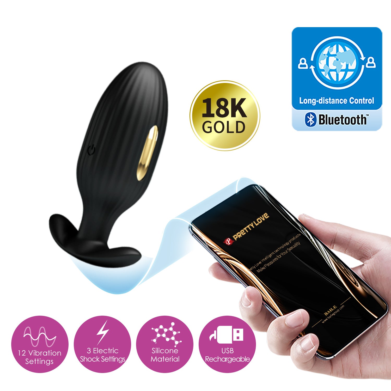 PRETTY LOVE JEFFERSON Vibrating Electro Butt Plug BLACK
