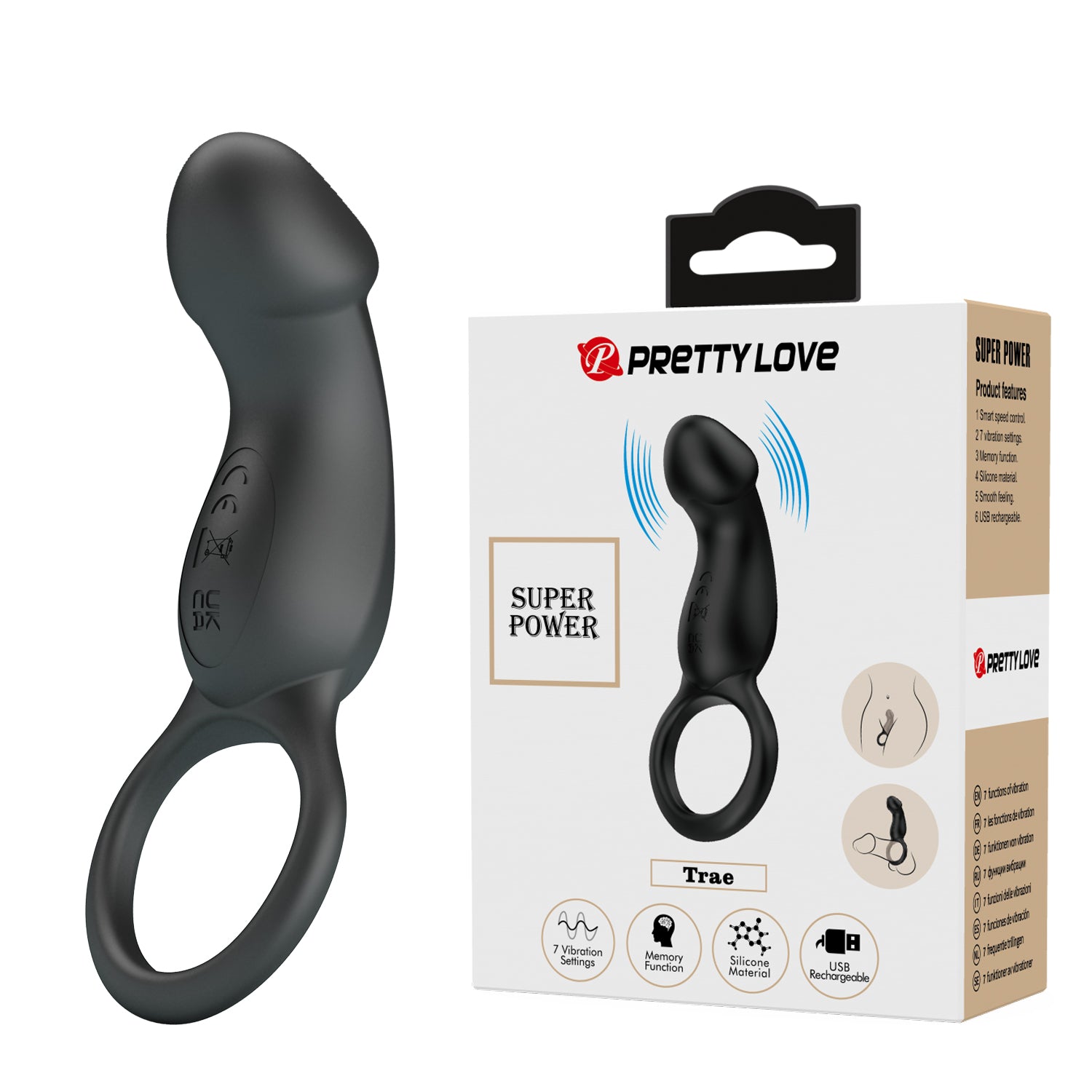 PRETTY LOVE TRAE vibrating penis ring and plug