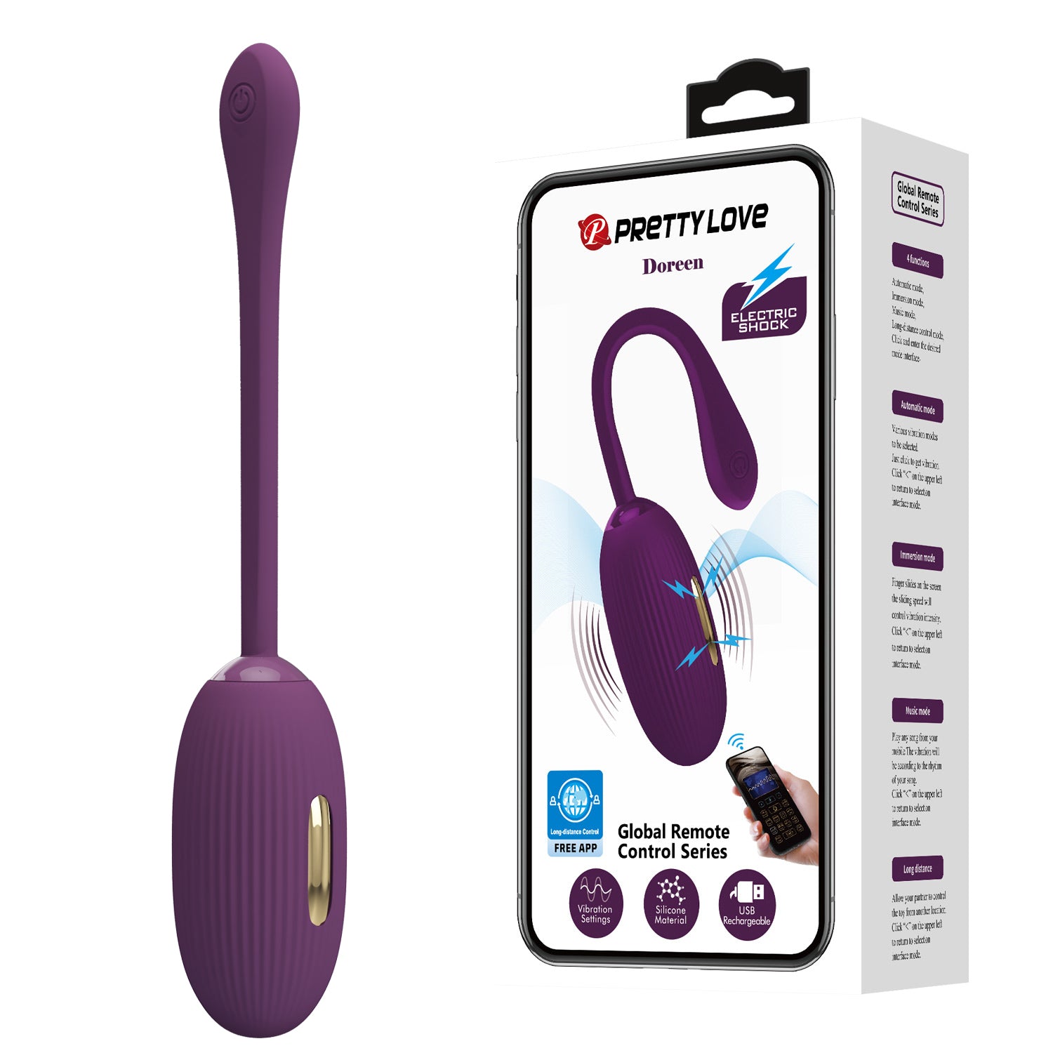 Pretty Love DOREEN Egg Vibrator with Electro shock PURPLE Κύρια εικόνα προϊόντος