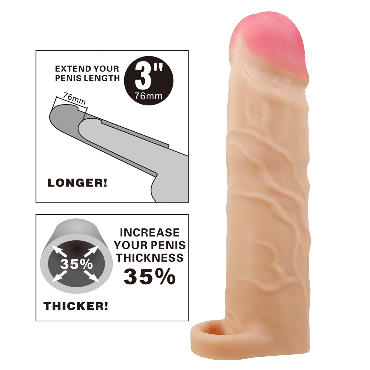 Pretty Love GERD Penis Sleeve 19.5 cm FLESH WHITE Δευτερεύουσα εικόνα προϊόντος