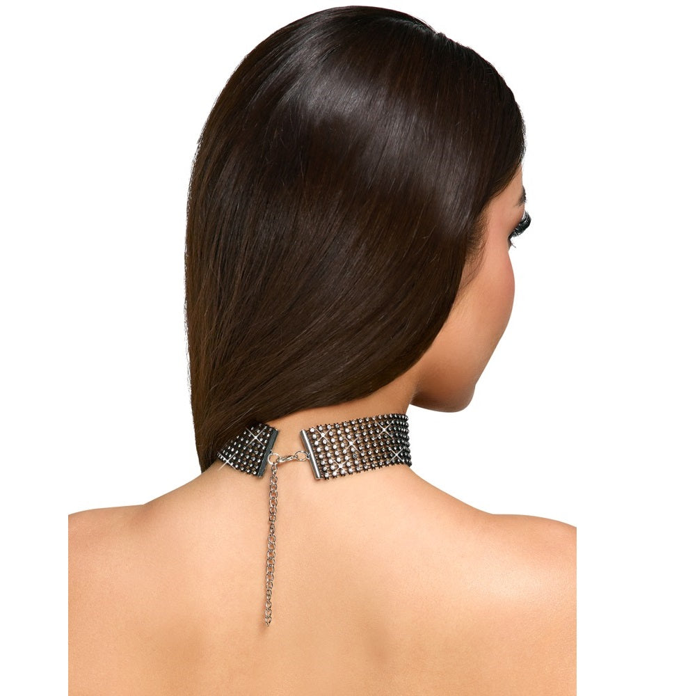 Cottelli Sparkly black choker with rhinestones
