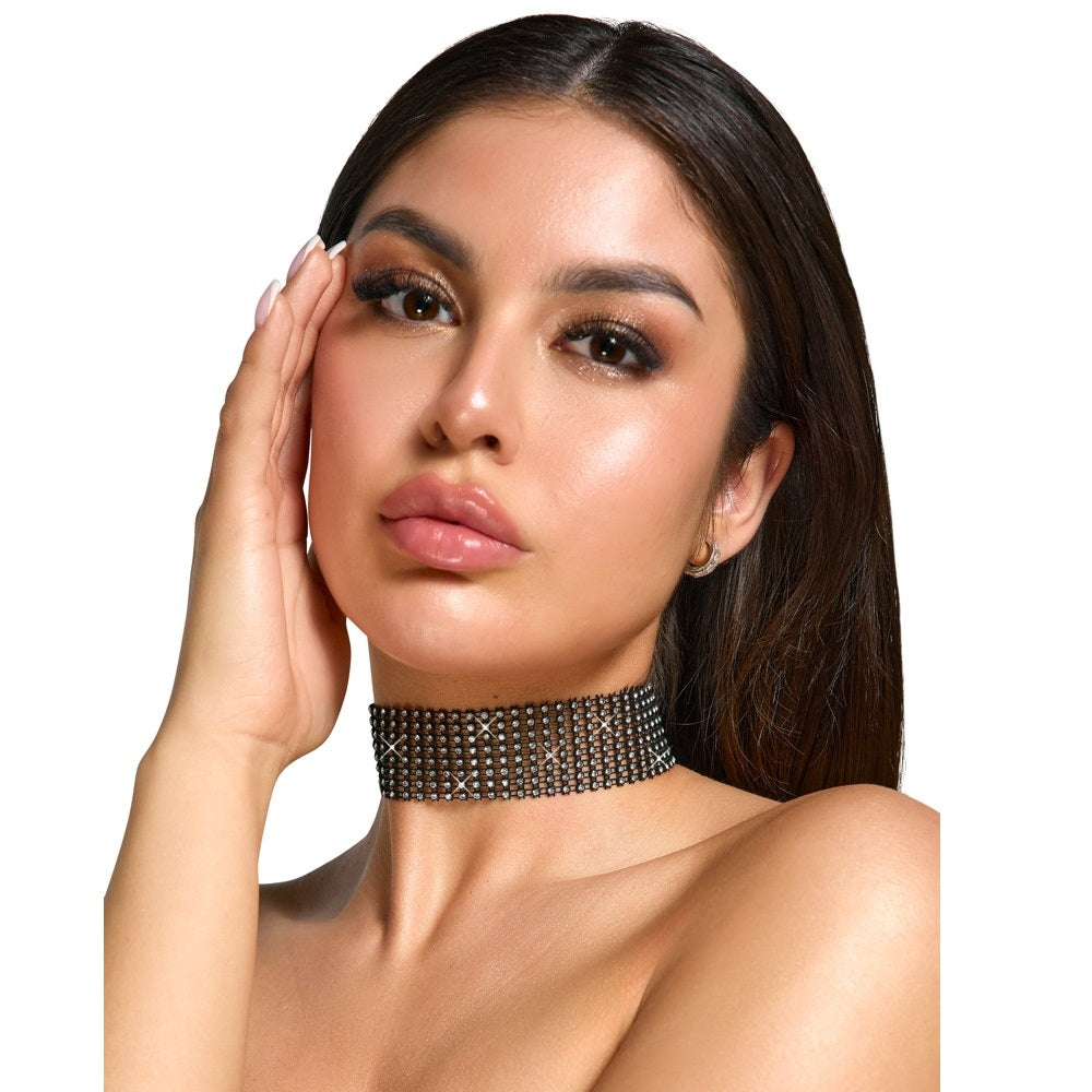 Cottelli Sparkly black choker with rhinestones