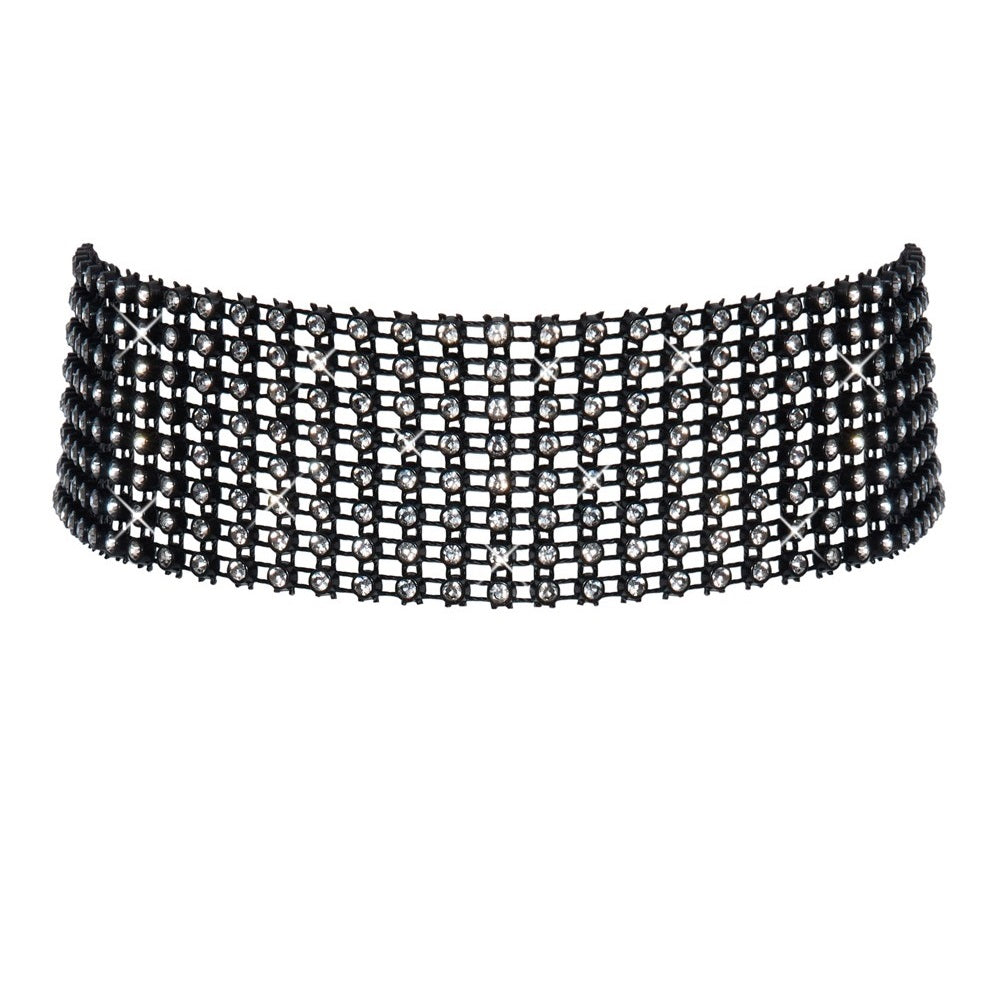 Cottelli Sparkly black choker with rhinestones