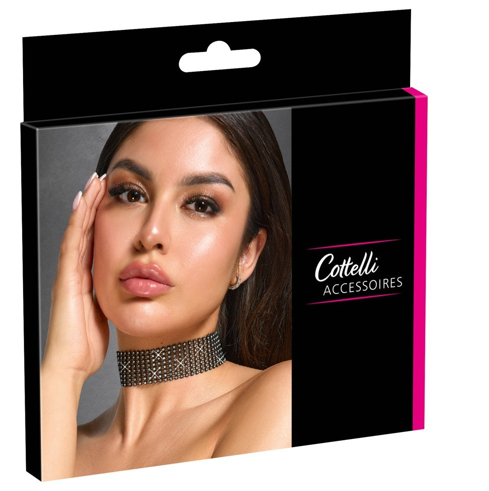 Cottelli Sparkly black choker with rhinestones