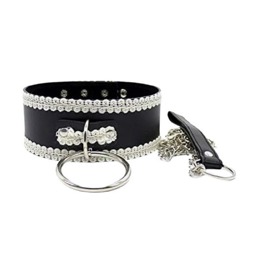 Sexy Adjustable Lace PU Leather Plush Slave Collar - image 3